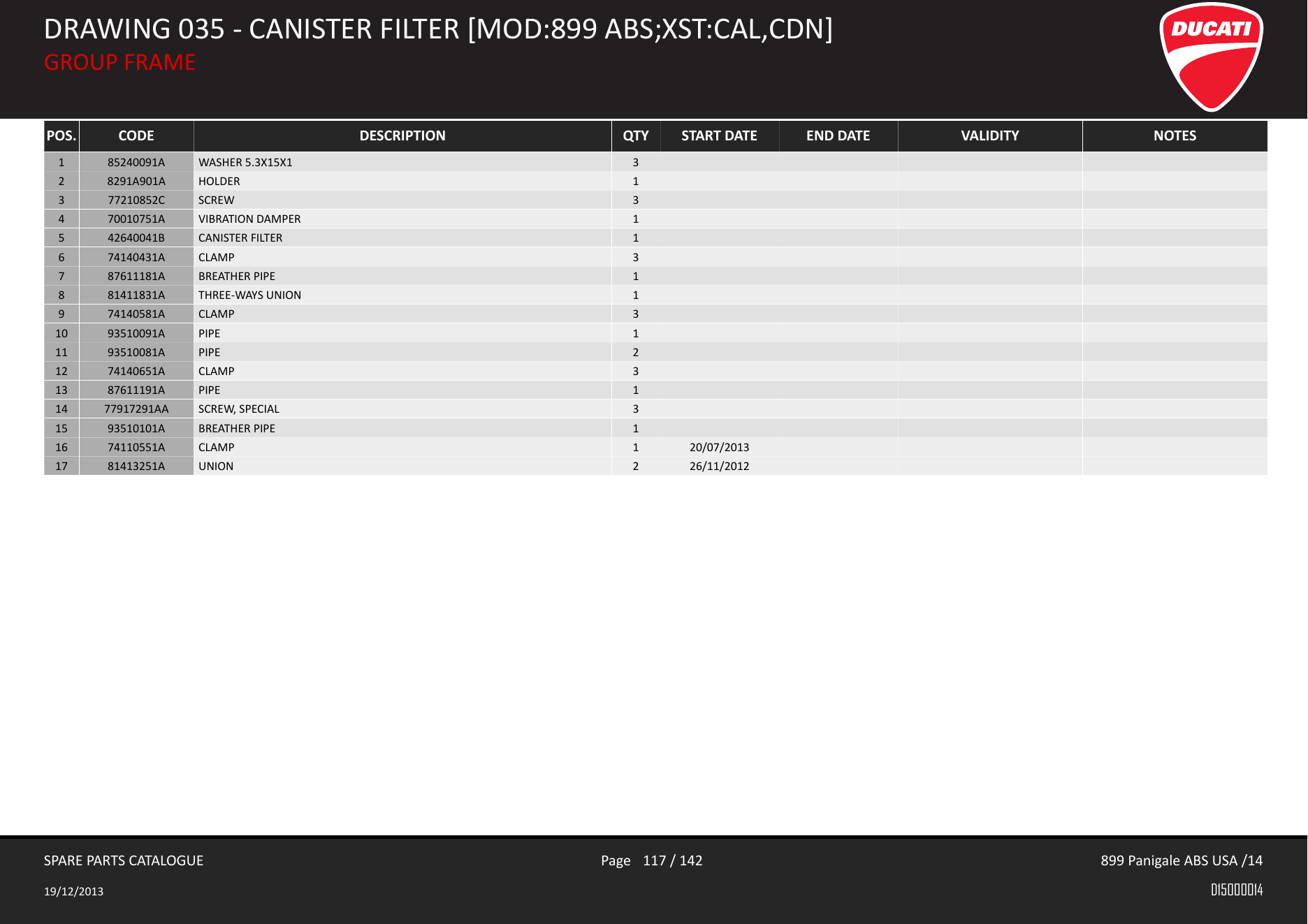 US/Canada canister filter parts list, USA MY14 catalogue p. 117